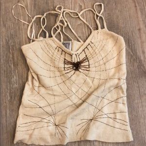 Beige tank top by dkny with beads